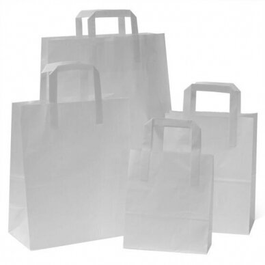 Popieriniai maišeliai, plokščios rankenos, balti