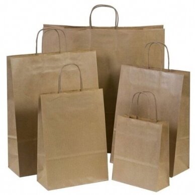 Paper bags, twisted paper handles, brown